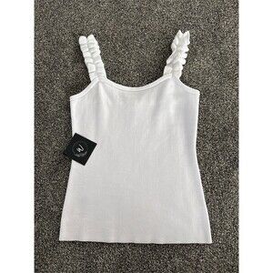 Kim & Thread Tank Top Womens Size M White Ruffle Strap Knit Stretch